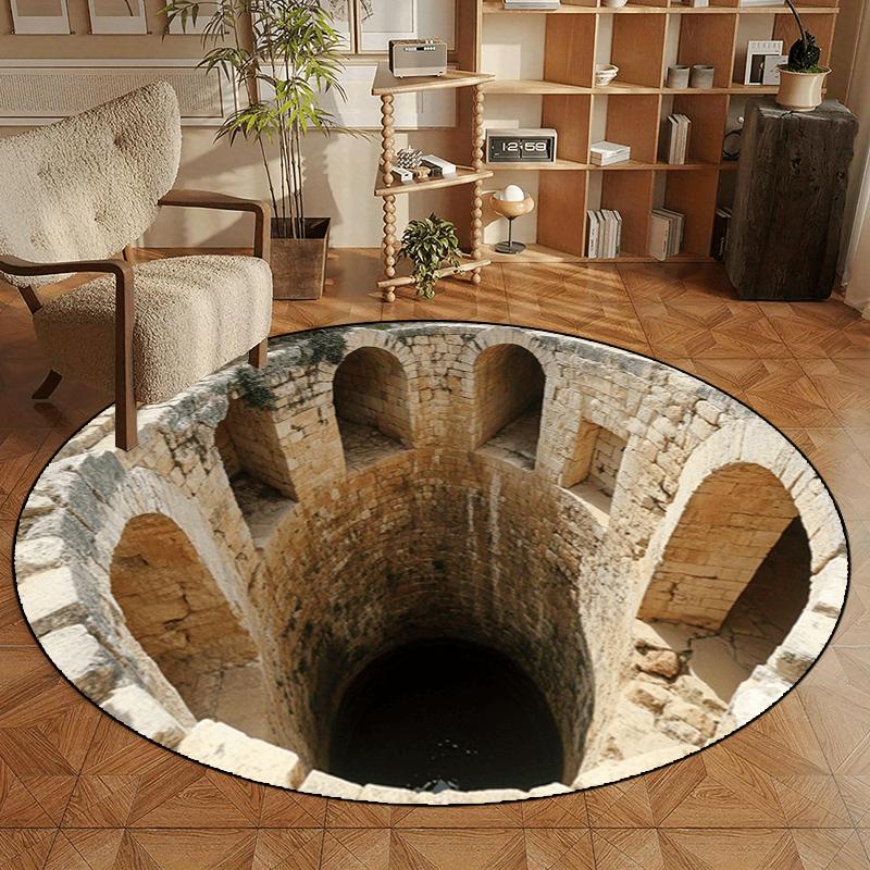 Tappeto rotondo 3D senza fondo per soggiorno e camera da letto, illusione ottica, grande tappeto decorativo per la casa, tappetino antiscivolo