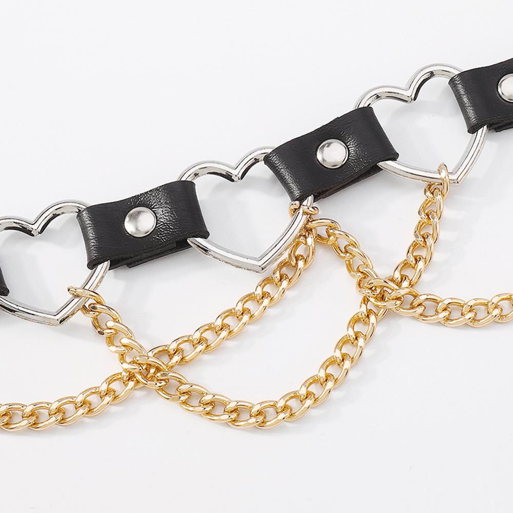 Women Hip Hop Punk Style Exaggerated Necklace Metal Texture PU Heart Jewelry Trendy Cool Personality Clavicle Necklace Jewelry