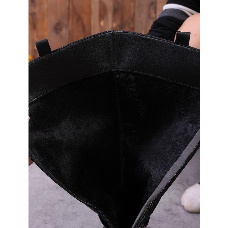 Winter 2025 Fleece Belt Buckle Rivet Mid-heel Knight Boots Plus Size Thick Heel Western Boots Women