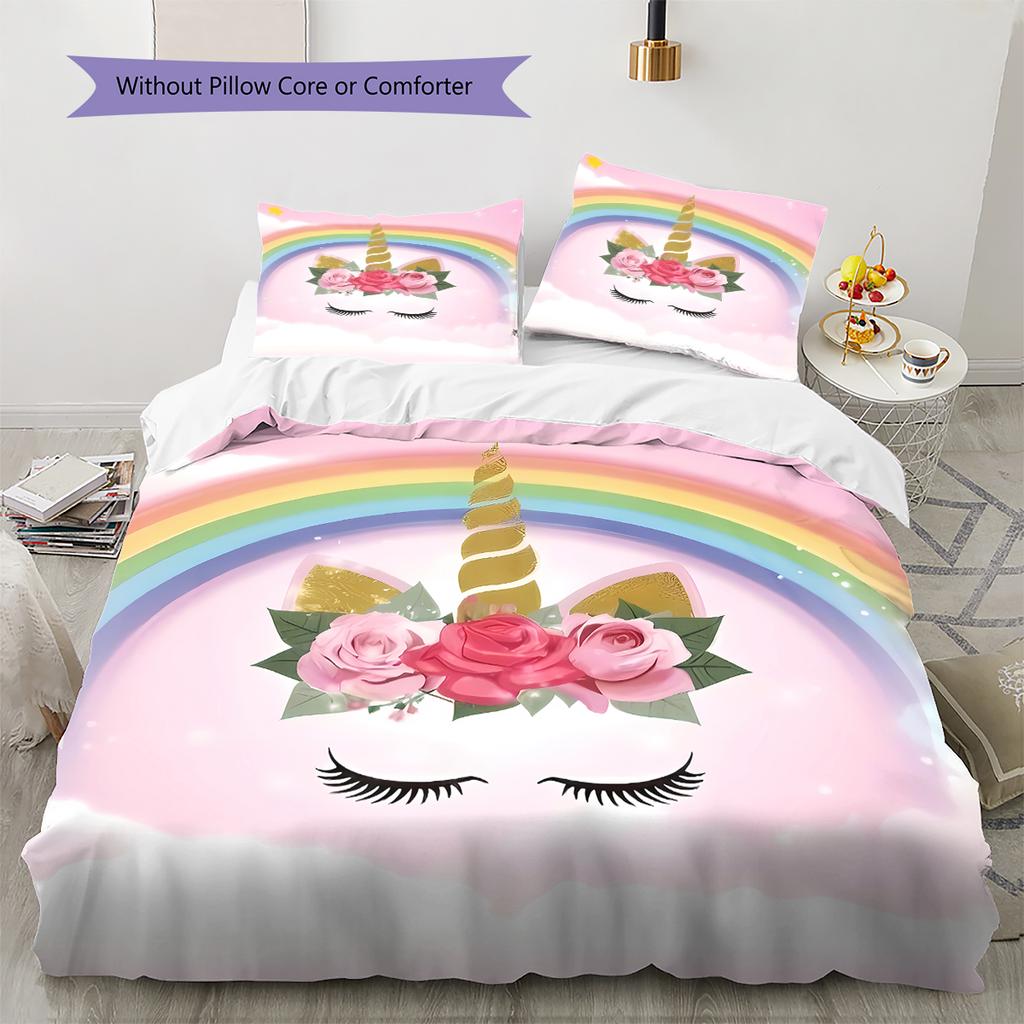 Star Uni-horse Pattern Bedding Quilt Set Quilt Cover Pillowcase Home Decoration Gift (1 * duvet cover + 2 * pillowcase, without core)