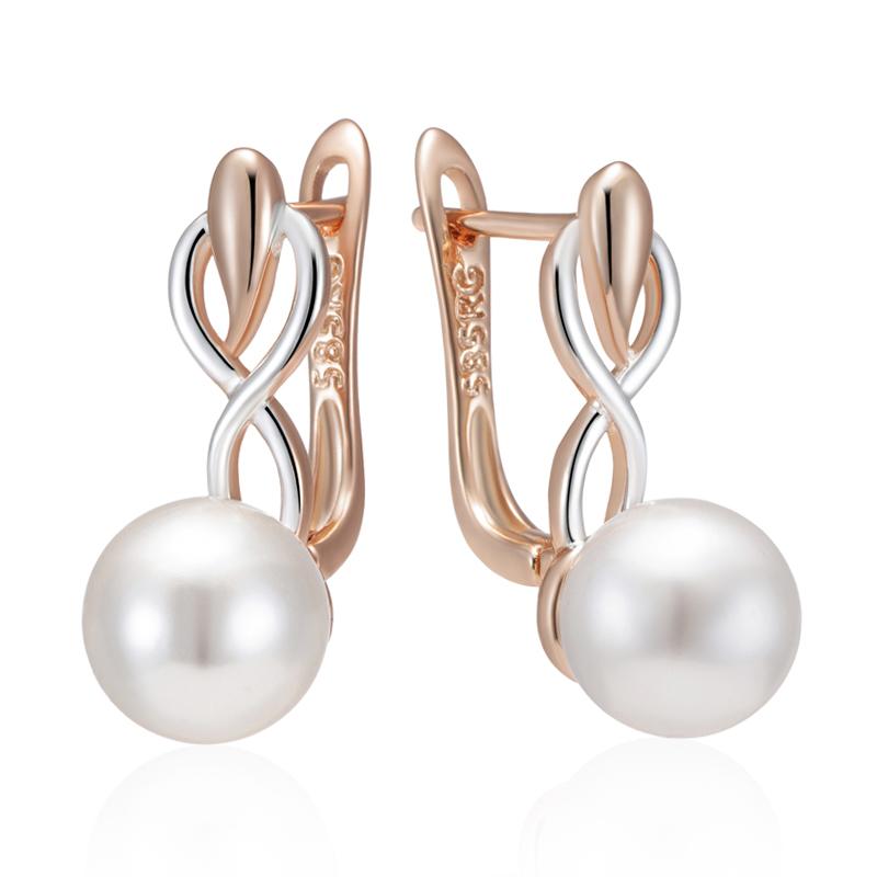 Fashion Geometry Pearl Drop Earrings For Women Rose Gold Color Mix Natural Zircon Boho Ethnic Wedding Jewelry