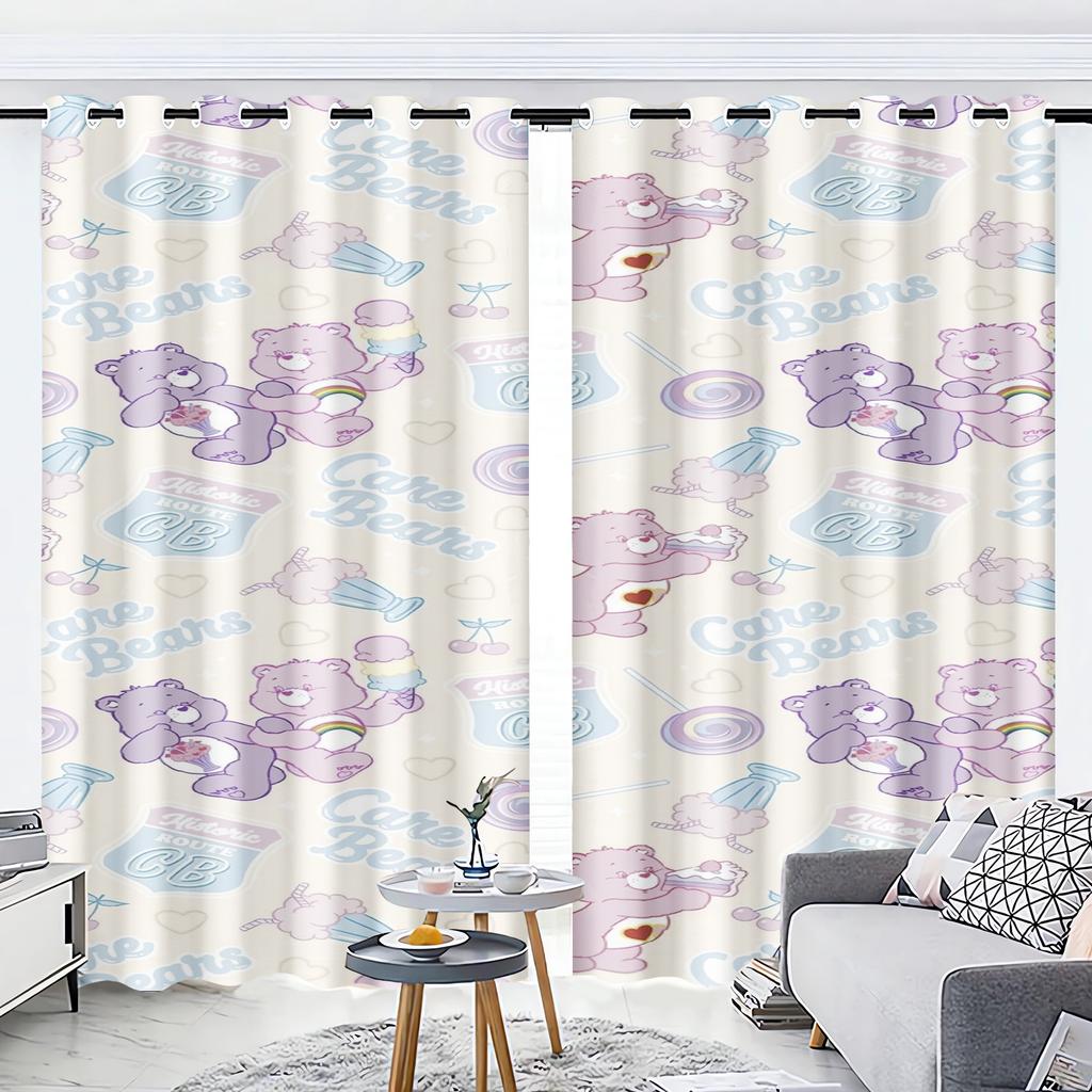 Regenbogenbär Cartoon Vorhang Fensterdekoration Care Bears Polyester Verdunkelungsvorhänge Schlafzimmer Wohnzimmer Haus Tabletts Sets Perfekt für Bereich