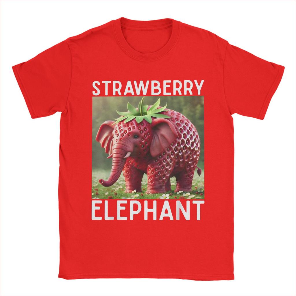Strawberry Elephant Italian Brainrot Meme T Shirt Men's 100% Cotton Novelty T-Shirt Crew Neck  Tee Shirt Short Sleeve Tops