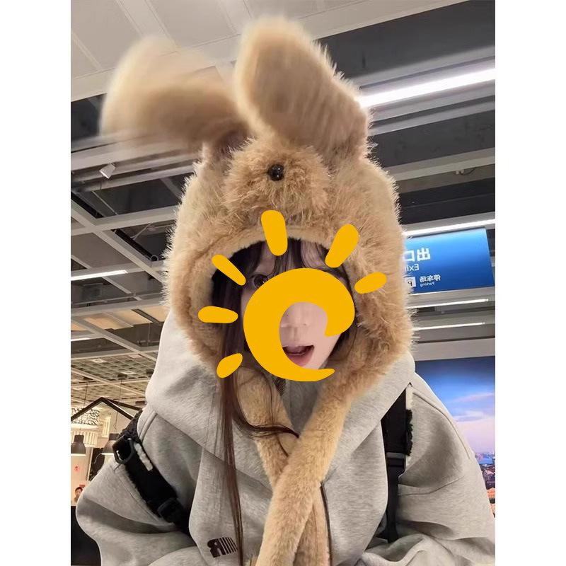 Cute Moving Fluffy Dog Hat Female Thickened Warm Ear Protector Plush Hat