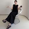 DIMANAF 2026 Summer New Plus Size Women Black Sleeveless Maxi Dress Elegant A-Line Solid Long Vest Dresses
