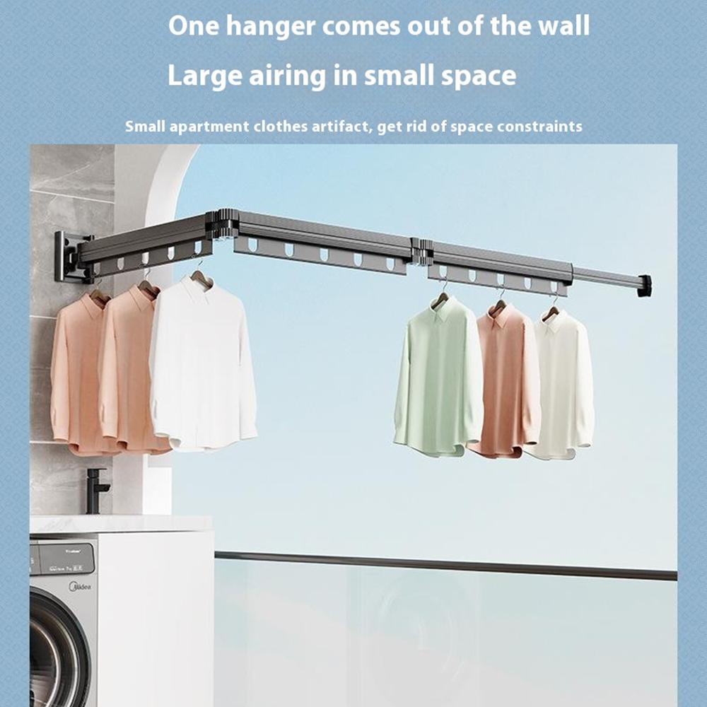 2 Sections Folding Balcony Clothes Drying Rack Wall Mounted Retractable Clothing Pole