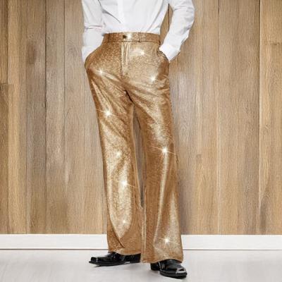 Yousheng Men Suit Pants Shiny Sequins Straight Wide Leg Wedding Trousers with Pockets Nightclub Dance Role-Playing Long Pants Streetwear