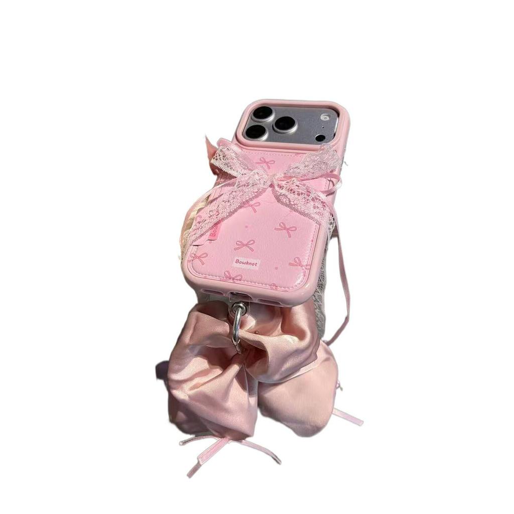 ins autumn and winter leather full screen bow mobile phone case is suitable for Apple 17promax/16 anti-drop case protection