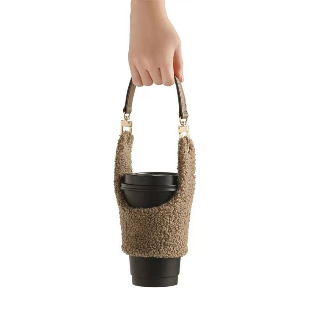 Handheld Plush Water Bottle Sleeve Portable Adjustable Tea Cup Bag Carrier Pouch with Handle Coffee Cup Covers Water Mug
