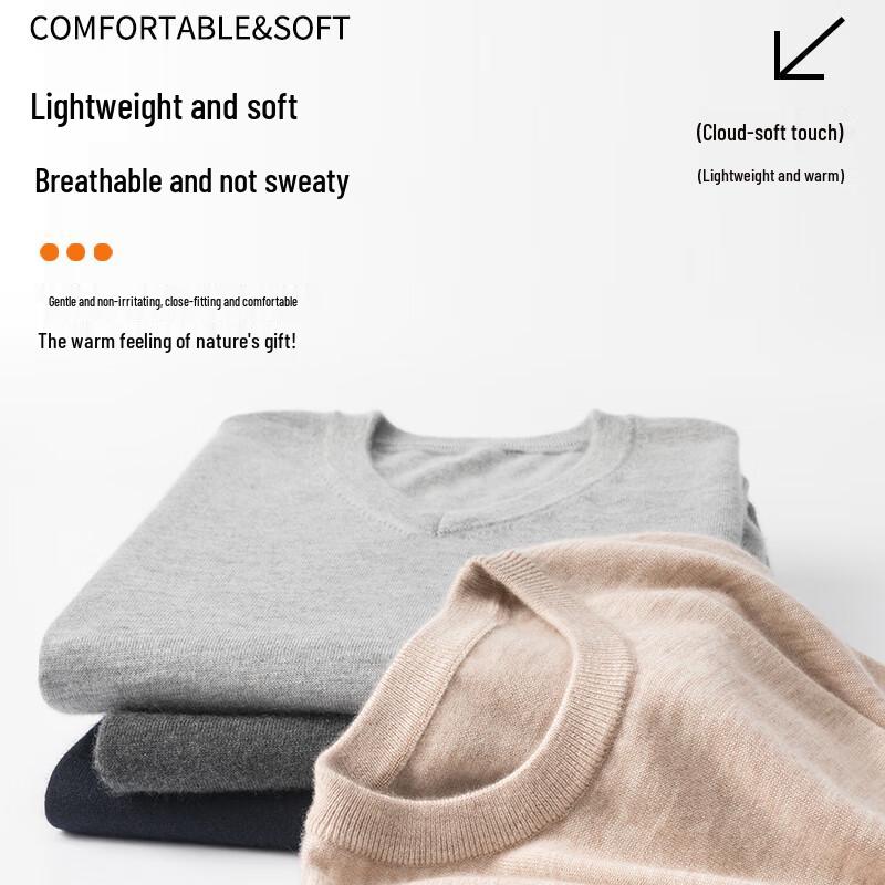 Hengyuanxiang Men's 100% Fine Wool Thin Pullover Sweater