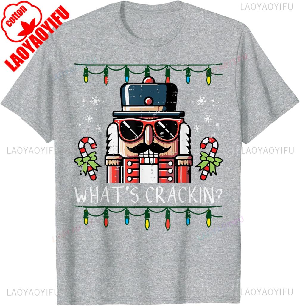 Frohe Weihnachten Nussknacker Whats Crackin Lustiges Zuckerstangenmuster Weihnachten Herren Damen Kinder Normales Kurzarm Freizeitstil T-Shirt