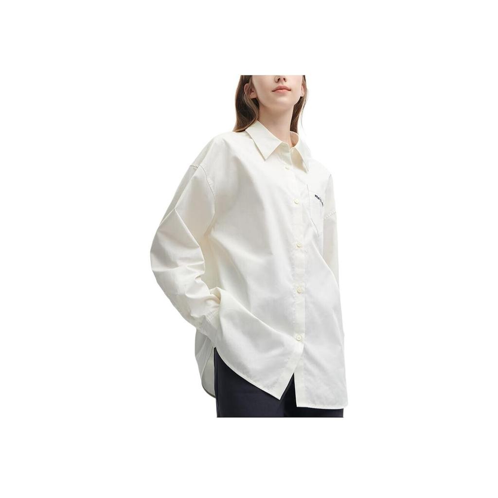 FILA X ETUDES Collaboration Loose Comfortable Woven Long Sleeve Shirt With Back Print Women shirts Coconut-White F11W346403F-IV