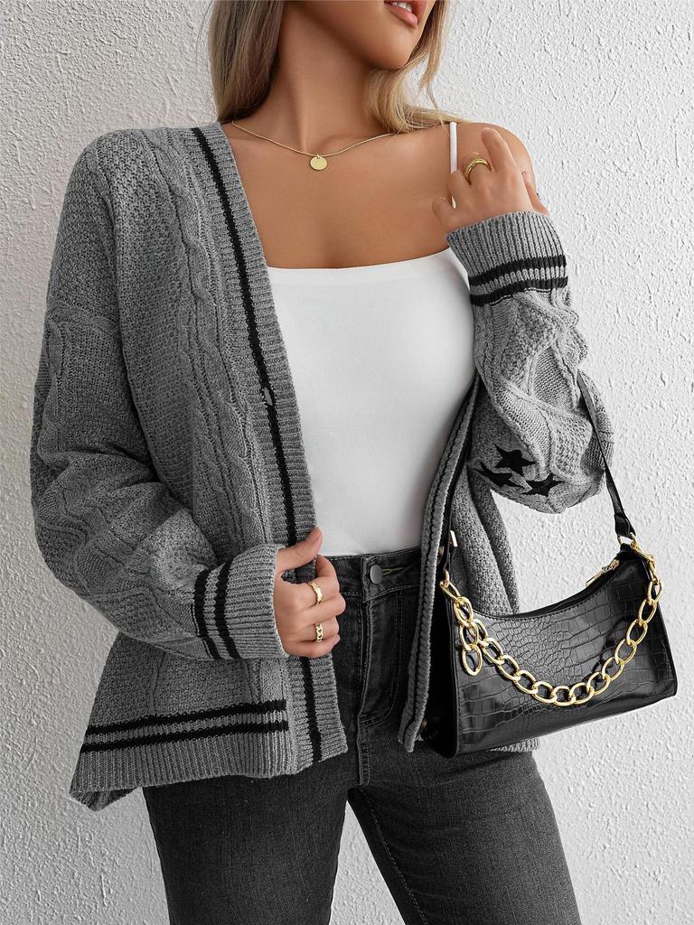 Women's Off-White Bat-Wing Knit Cardigan - Elegant Long-Sleeve Sweater for Autumn/Winter