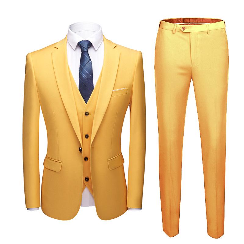 Men's Korean Style Slim Fit Wedding Tuxedo Three-Piece Suit