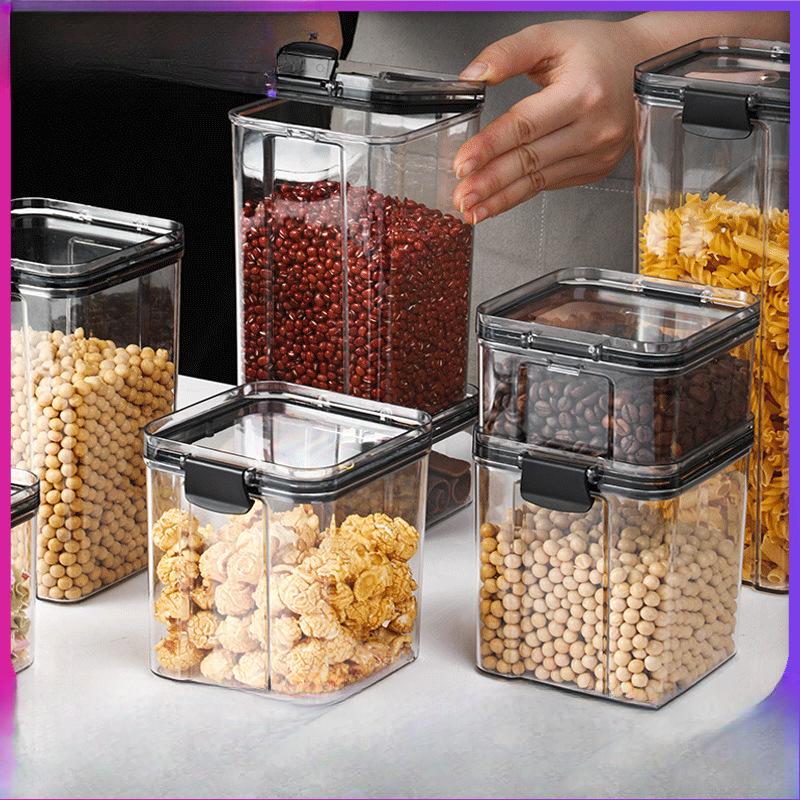 Square Transparent Storage Tanks for Grains and Cereals Kitchen Food and Snack Storage