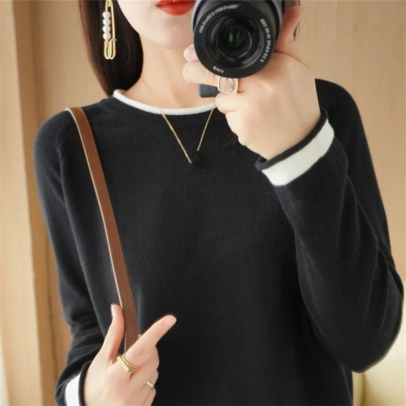 Damen Frühling Rundhals T-Shirt Dünne Bequeme Strickoberteile