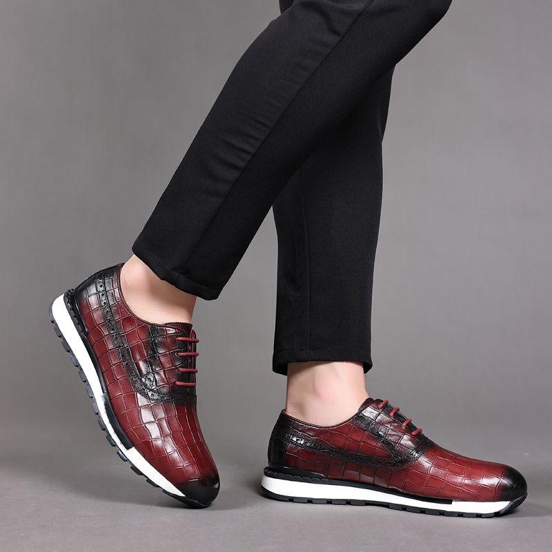 High Grade Men Genuine Leather Casual Dialy Sneakers Stone Pattern Cowhide Leather Men Comfortable Outdoor Walking Shoes Size 46