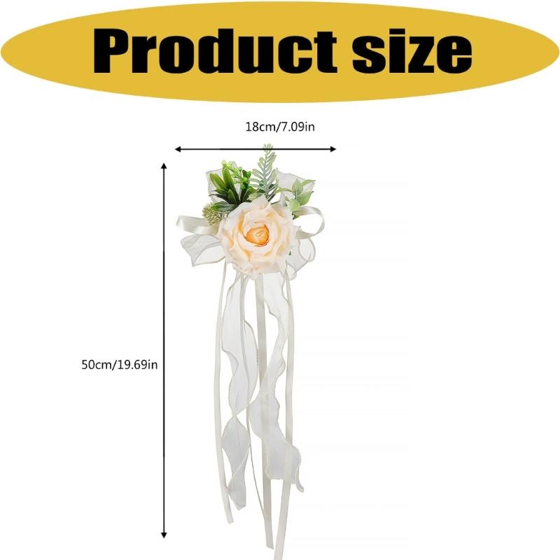 Ornement Floral pour Véhicule de Cérémonie avec Rubans de Roses Artificielles Longueurs pour Placement sur Miroir de Mariage et Accent de Voiture