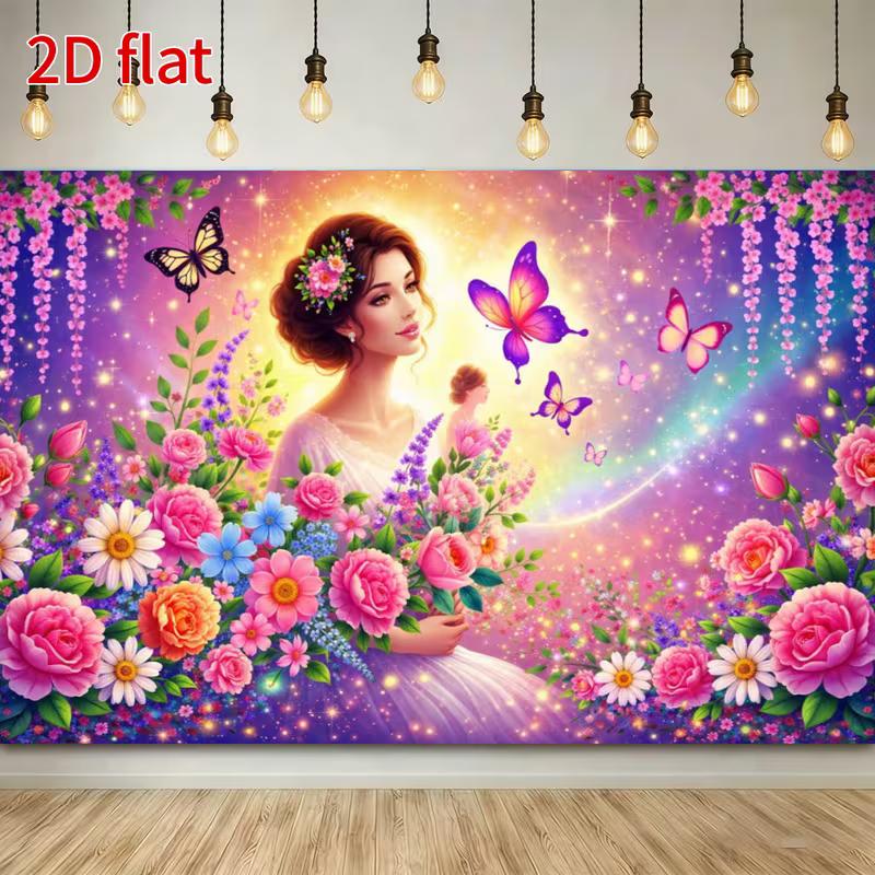 2D Magical Garden and Butterflies Background Cloth Photo Booth Prop