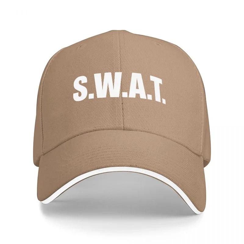 SWAT Logo Baseballkappe Schwarz und Weiß Verstellbare Mütze für Unisex und Damen Taktischer Stil Streetwear Accessoire