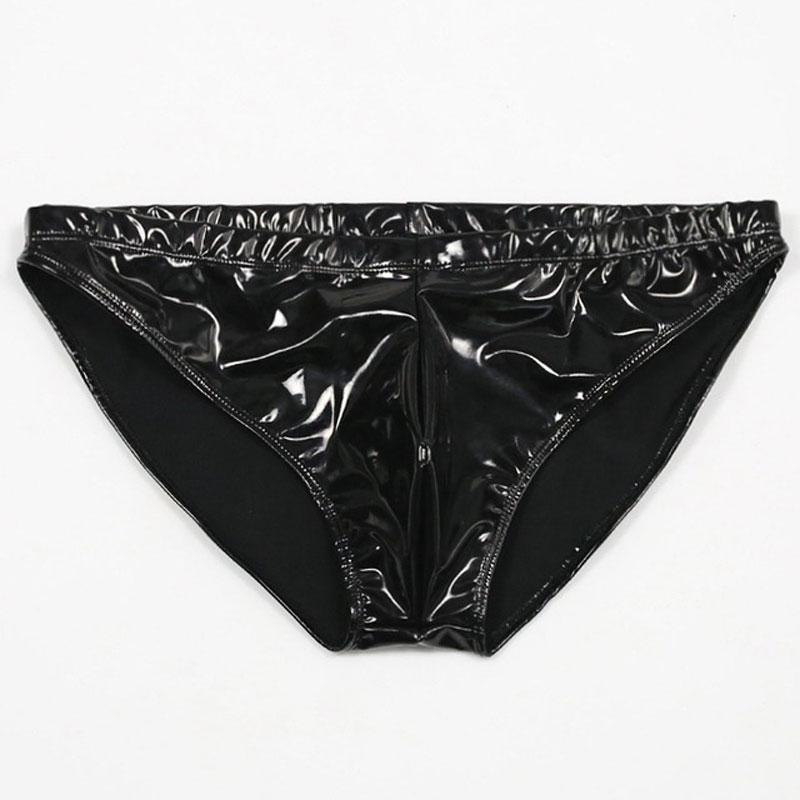 Sous-vêtements Brillant Sexy pour Hommes en PVC Poche U Convexe String Cocking Lisses G-Strings Taille Basse Similicuir Vêtements Gay Grande Taille F21