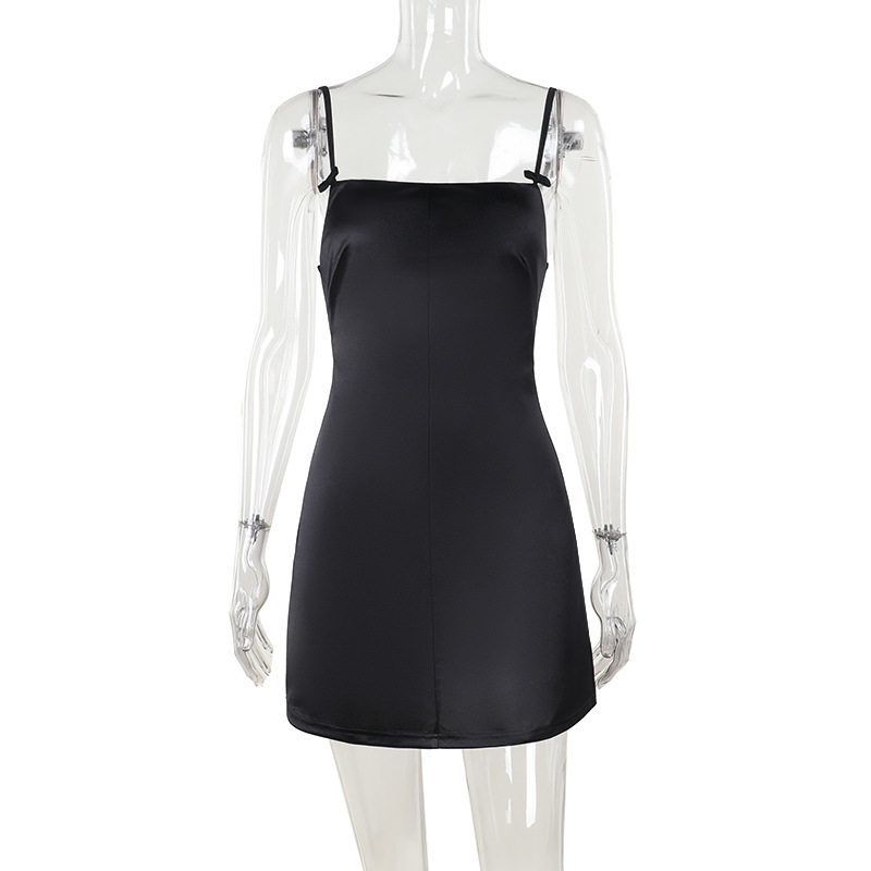 Yl24540 Bows Sexy Suspenders Open Back Satin Dress Women's Ins Fashion Cross-Border New Arrival Sexy Skirt