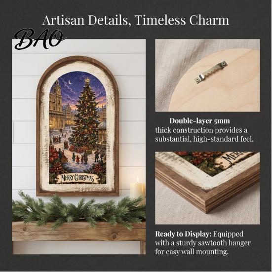 Hanging Xmas Ornaments Rustic Christmas Wooden Decoration, Vintage Arched Window Frame Wall Decor Decor, Winter Holiday Party Table Sign