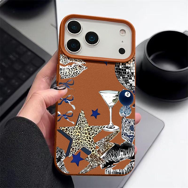 Leopard Star Disco Ball Pattern Case For iPhone 17 Pro Max iPhone 16 Pro Max 15 14 13 12 11 16E Air Luxury Leather Texture Silicone Cover