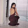 New autumn fashion slim-fit halter round neck high-waisted sleeveless streamer hip-wrapped dress