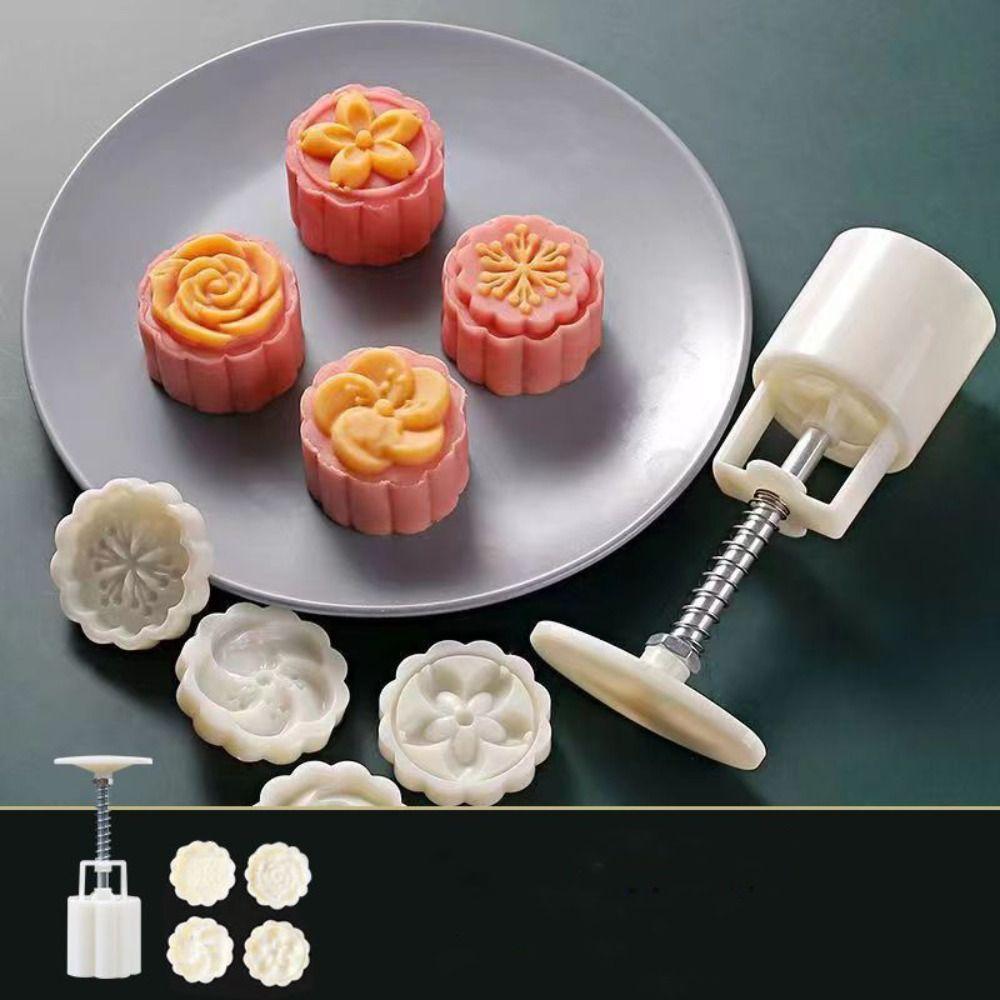 Hand-pressed Cookie Stamp Mould Flower-shaped Pastry Making Tools  Mid-Autumn Festival