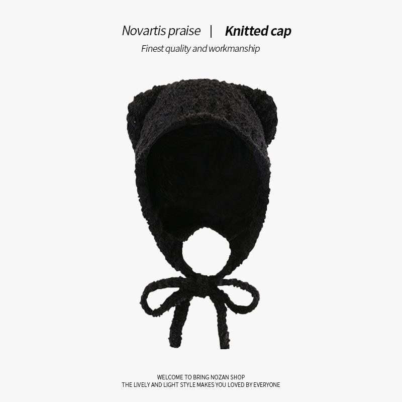 Bear Ears Hat for Women Autumn and Winter Cartoon Cute Ear Protection Hat Warm Pullover Woolen Hat Japanese Versatile Knitted Hat