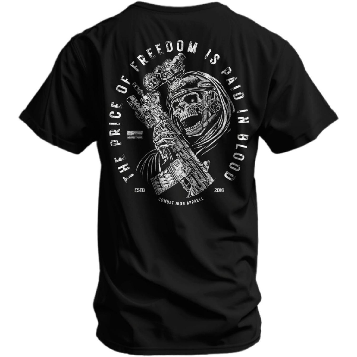 

Combat Iron Men s Graphic T-Shirt _ The Price of Freedom _ Cotton-Poly Blend _ Athletic Fit, Tagless Comfort XXXXXL чорний