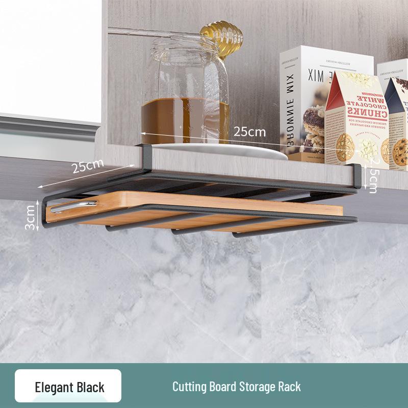 Multifunctional Under-Cabinet Storage Rack with Hooks for Pot Lids and Cutting Boards