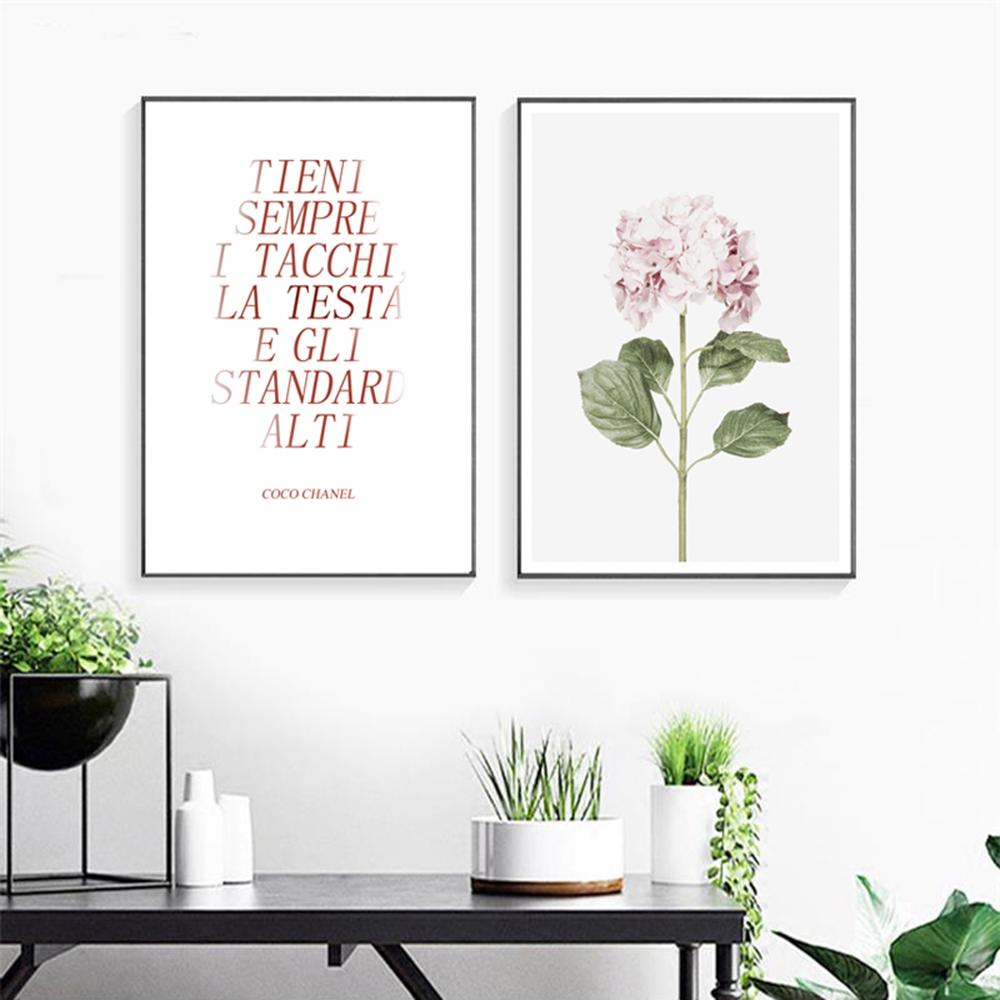Plant Leaves Light Shadow Home Decoration Painting Waves Living Room Canvas Painting Rose Gold Text Simple Wall Poster Bedroom