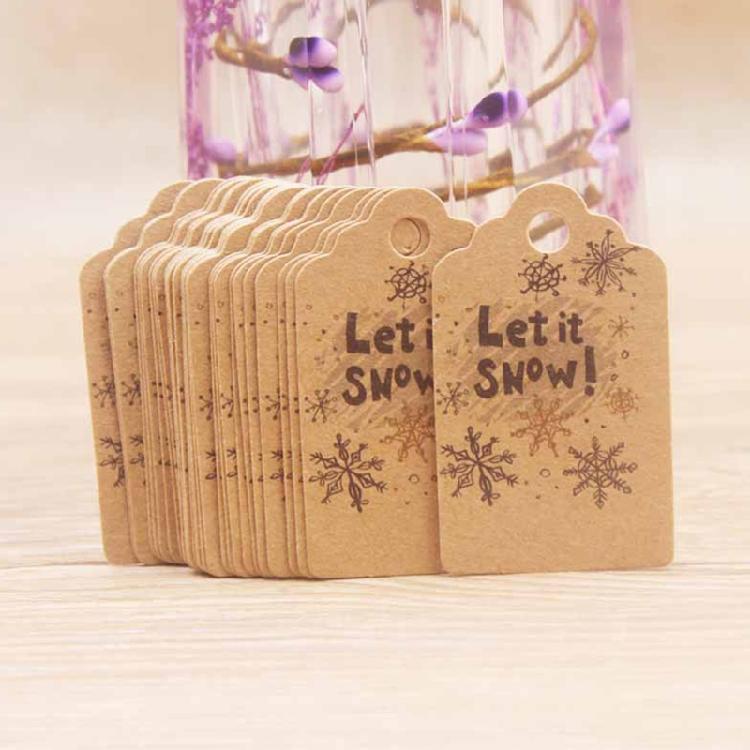 100 Pcs/Set Kraft Paper Gift Tags Merry Xmas Hanging Label Cute Print White Tags