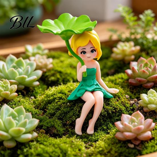Fairy Garden Decor Miniature Figurines Little Girls Ornaments with Lotus Leaf for Desk Accessory Flower Pot Moss Landscapes Home Shelf Car Delicate