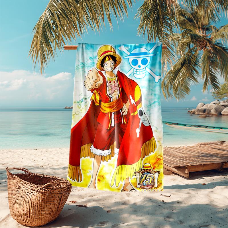 Classic Japanese Element Cartoon ONE PIECE Monkey D. Luffy Beach Towel Outdoor Camping Vacation Swimming Beach Towel Outdoor Absorbent Bath Towel Y18