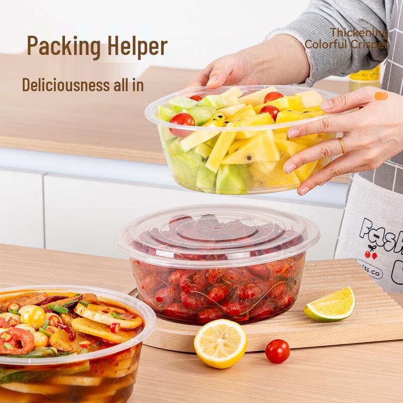 Temeiju Disposable Round Plastic Meal Boxes with Lids