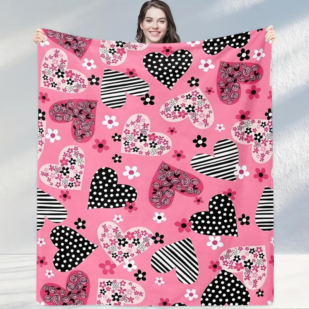 Pink HeartPattern Blanket Cheerful Soft Throw for Rooms with Floralheart Designs Ideal for Lively Charming Home Decor