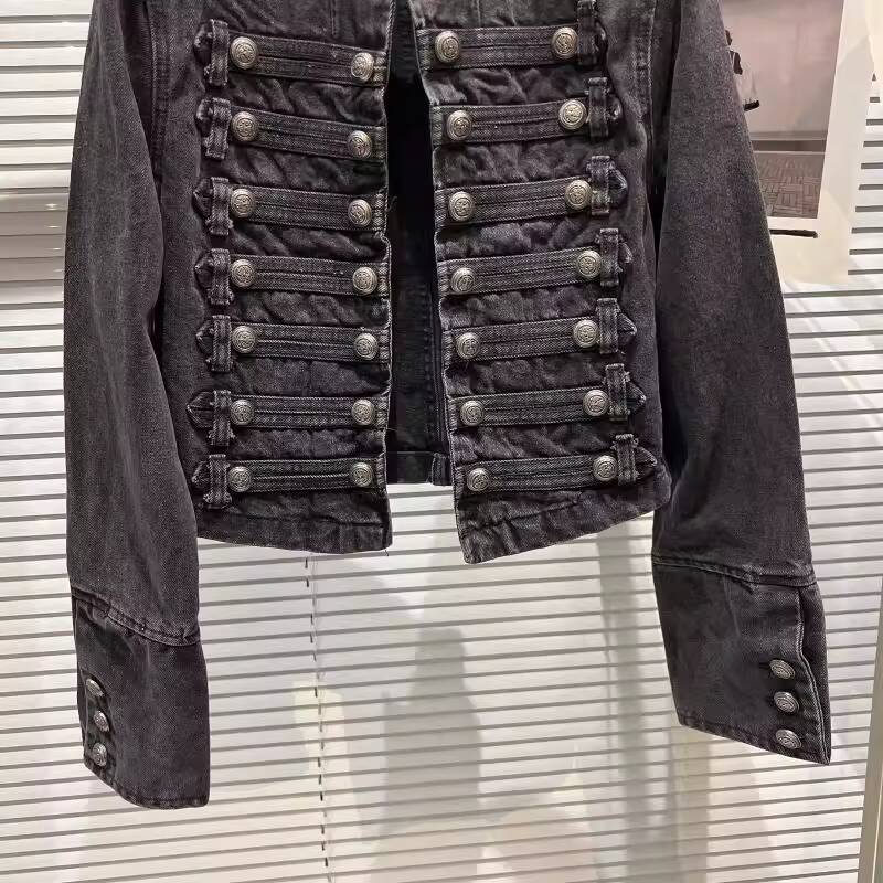 DRIPX Autumn New Fashion Metal Buckle Design Shoulder Strap Denim Short Jacket For Women High Street Coat Female