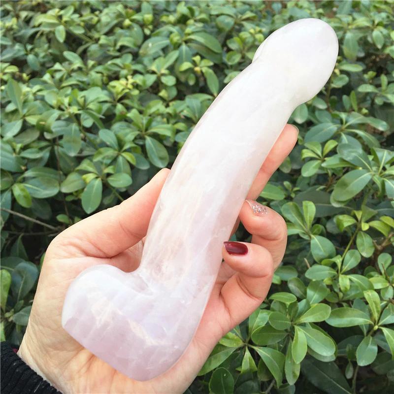 Natural Rose Quartz Yoni Wand Dildo Women Masturbation Massager Realistic Dildos