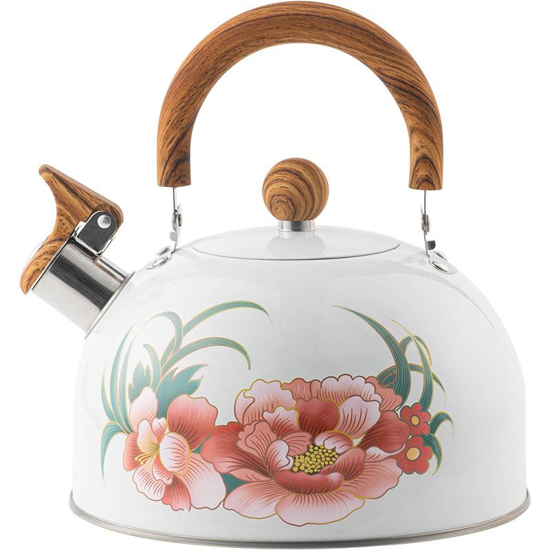 Amazon s new peony flower pattern whistle kettle cross-border kitchen utensils creative white whistle kettle 3L 3l white
