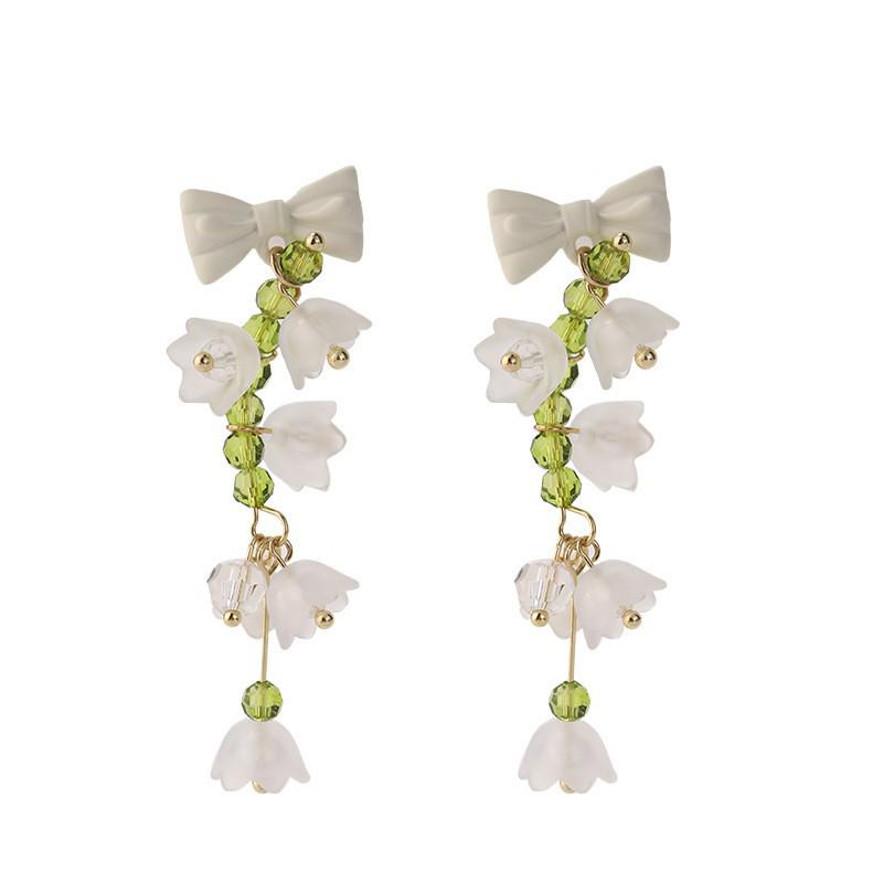 

Серьги-кисточки из серебра 925 пробы Ландыши с бисером в виде бантиков, стиль мори