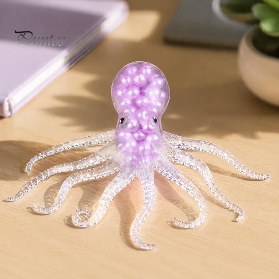 Octopus Fidget Toy Bead Filled Squeeze Toy, Stress Relief Sensory Stretchy Mini for Hand Exercise & Relaxation Calming