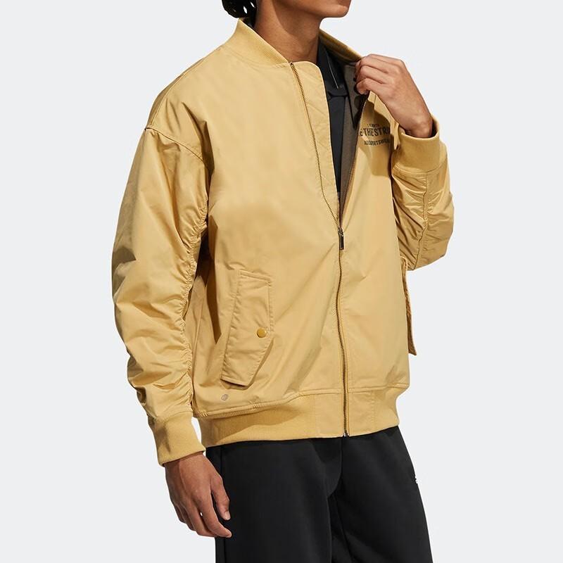 Adidas Solid Color Printed Pilot Letter Zip-Up Stand Collar Jacket Men’s Khaki