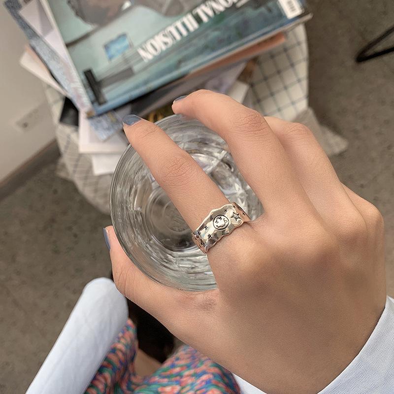 

Серебряное элегантное кольцо 925 пробы для женщин в винтажном корейском стиле с дизайном улыбающегося лица