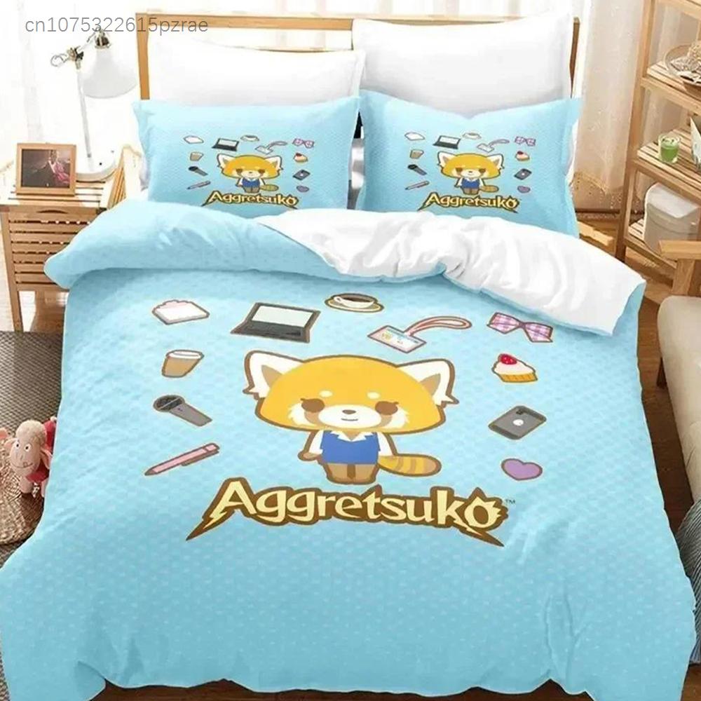 3D Print Anime Aggretsuko Bedding Set Duvet Cover Bed Set Quilt Cover Pillowcase Comforter King Queen Size Boys Adult Bedding