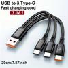100W 3 in 1 USB to 3×Type-C Cable Phones Fast Charging Data Cable 1.2m/0.2m Extension Cord USB C PD High-Speed Data Transmission