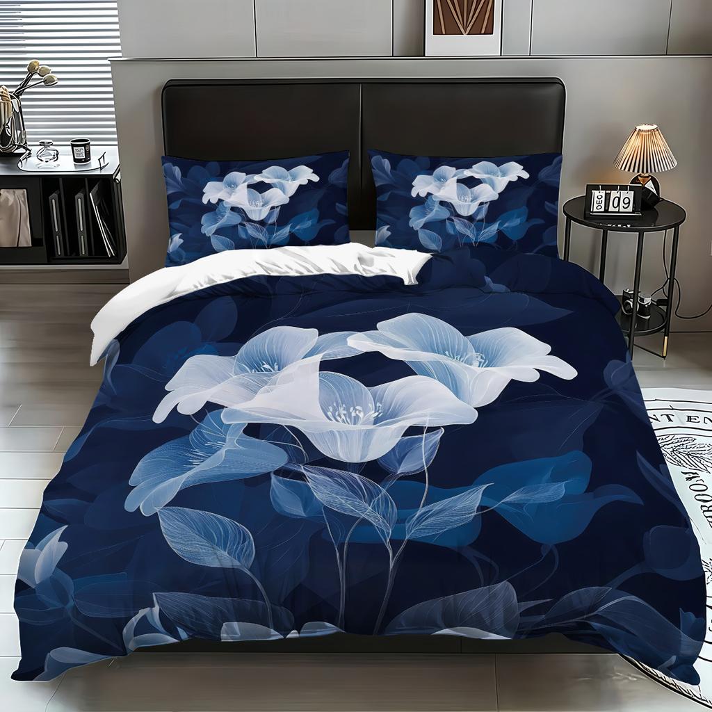 Bed Three-Piece Rose 3D Digital Printing Abrasive Pillowcase Quilt Cover Kit