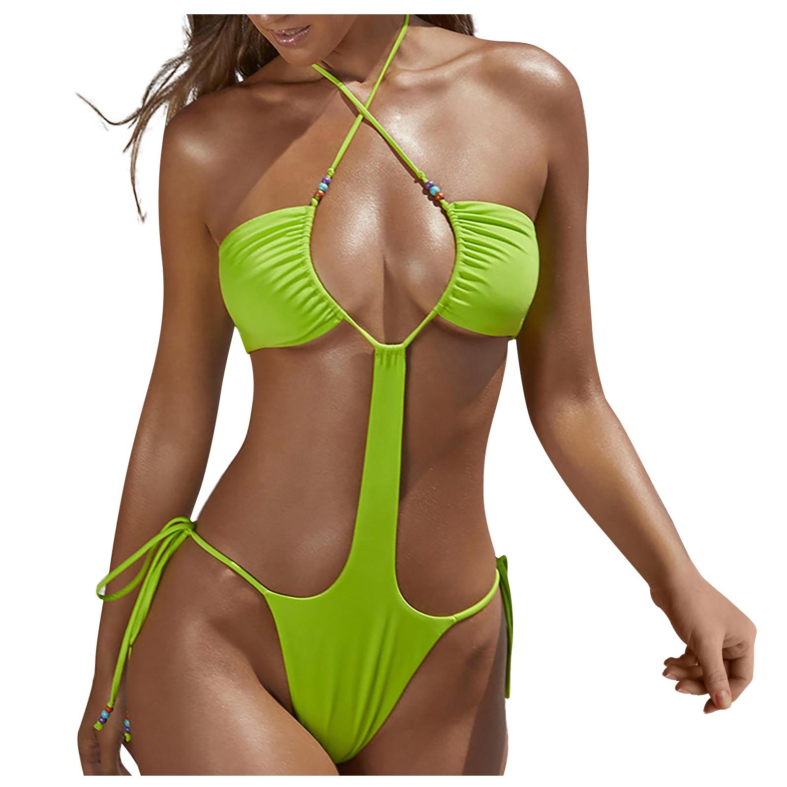 

Женский однотонный сексуальный купальник с разрезом на теле, бикини M зелёный